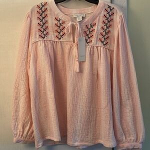 Calypso St. Barth Stunning Light Pink Embroidered Cotton Blouse New Never Used